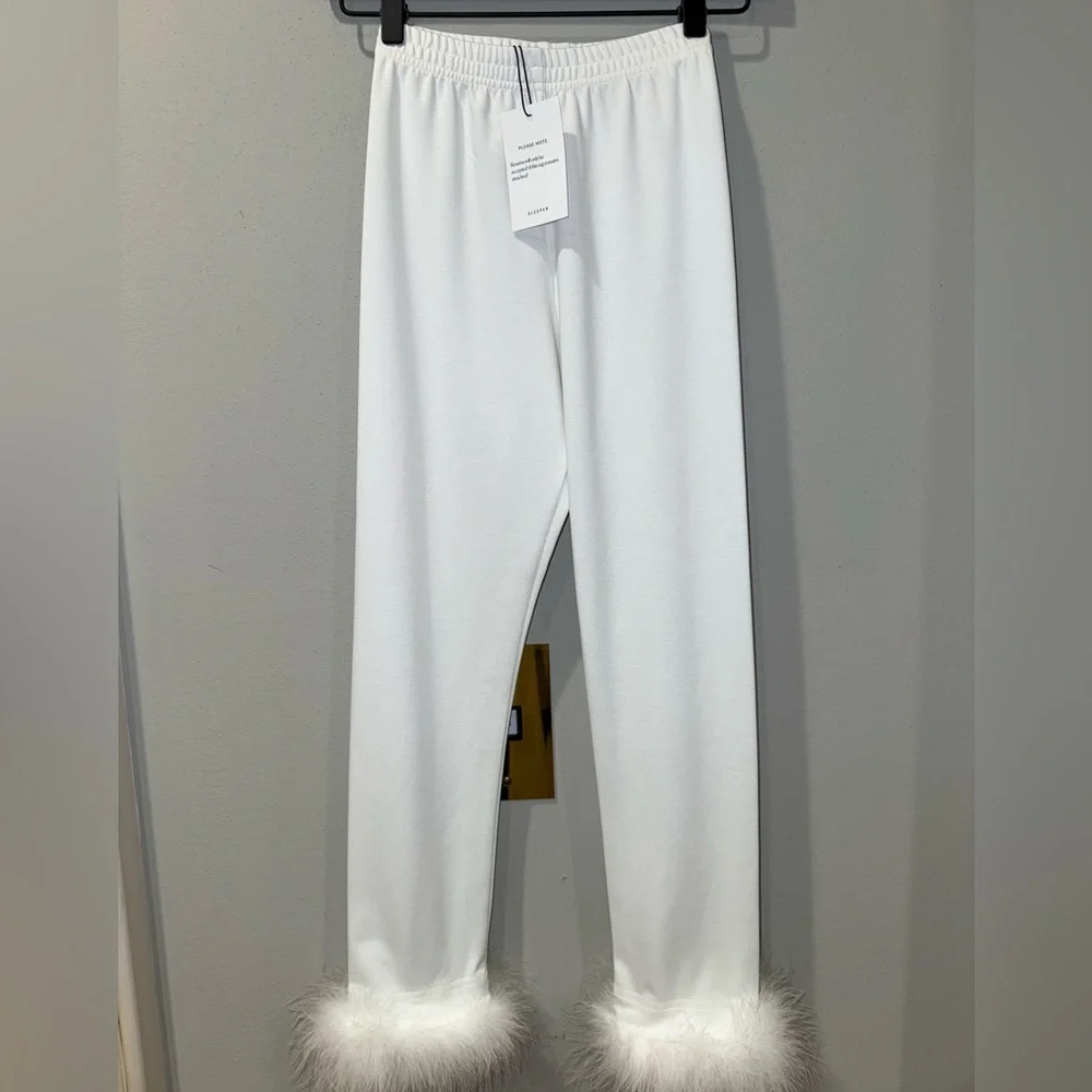 Sleeper White Marabou-Trim Pajama Set
